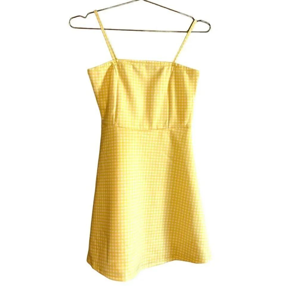 Missguided Gingham Strappy Mini Dress in Bright Yellow | SZ 4